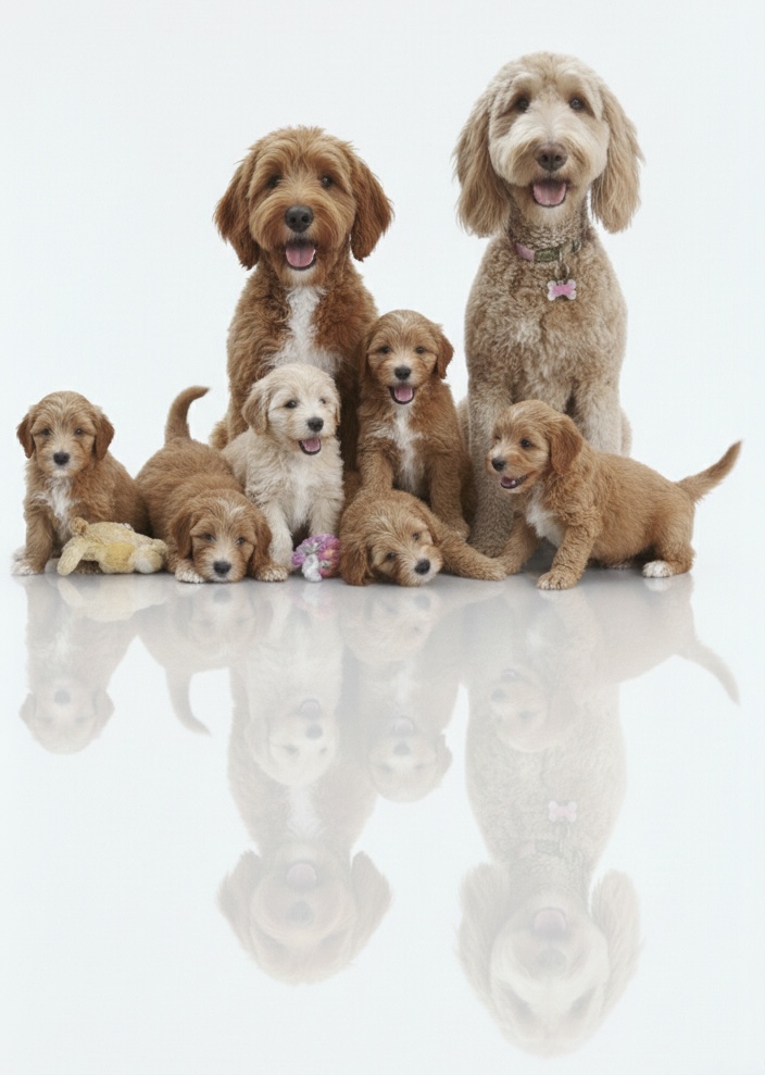 Pearl & Bruno with first litter of puppies